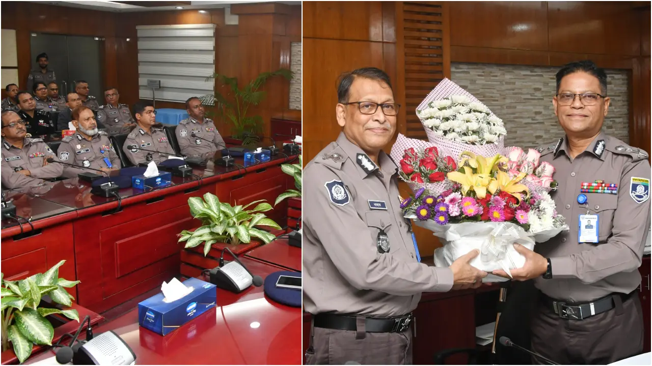 পুলিশ সদর দপ্তরে বিদায়ী ও নবনিযুক্ত আইজিপির সংবর্ধনা