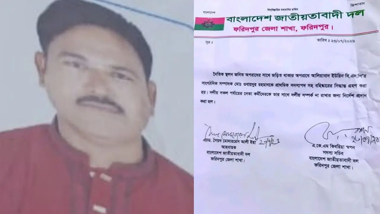 আপত্তিকর ভিডিও ভাইরালের পর ফরিদপুরে বিএনপি নেতা বহিষ্কার