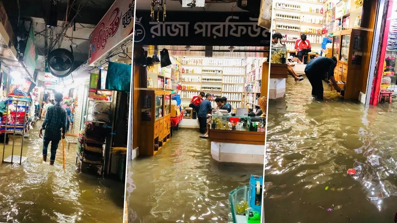 ভারী বৃষ্টিতে হাঁটুপানিতে তলিয়েছে চট্টগ্রামের রেয়াজউদ্দিন বাজার