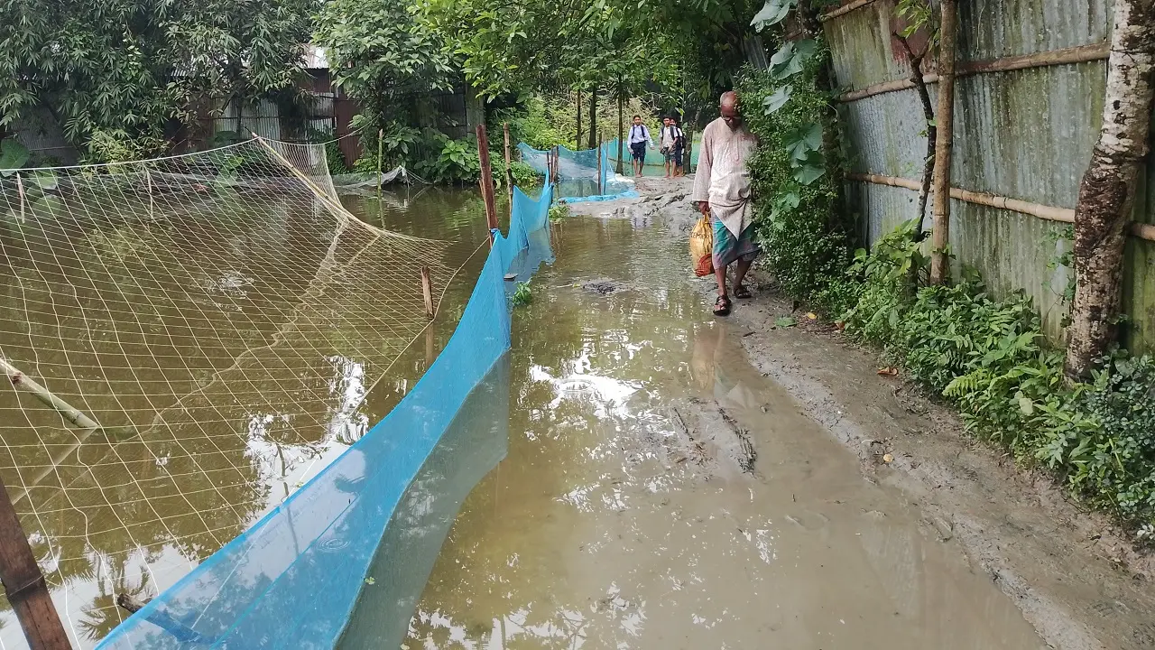 সামান্য বৃষ্টিতেই স্কুলে যাওয়ার সড়কে পানি-কাদা, শিক্ষার্থীদের ভোগান্তি