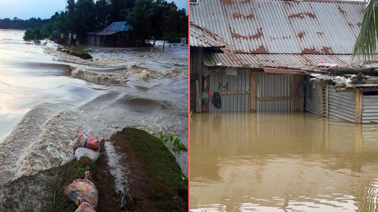 মনু ও ধলাই নদীর বাঁধ ভেঙে মৌলভীবাজারে ১৫ হাজার মানুষ পানিবন্দি