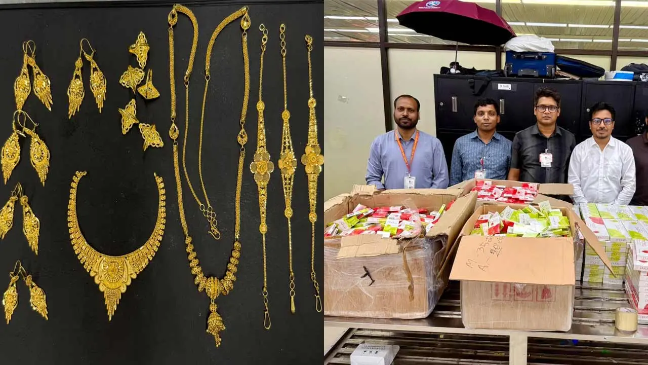 শাহজালাল বিমানবন্দরে ২ কোটি টাকার স্বর্ণ, মদ ও সিগারেট জব্দ