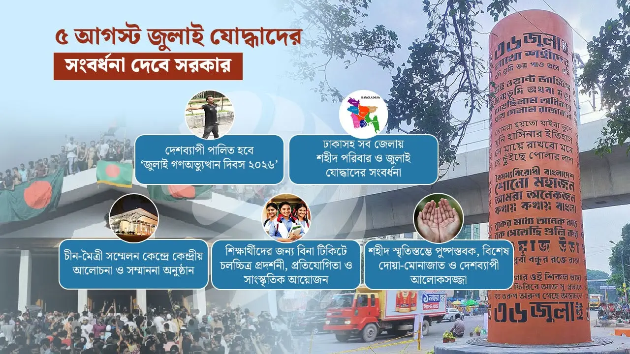 ৫ আগস্ট জুলাই যোদ্ধাদের সংবর্ধনা দেবে সরকার