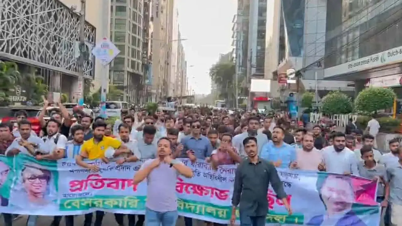 নিষিদ্ধ সংগঠনের উসকানিমূলক কর্মকাণ্ডের প্রতিবাদেছাত্রদলের বিক্ষোভ মিছিল