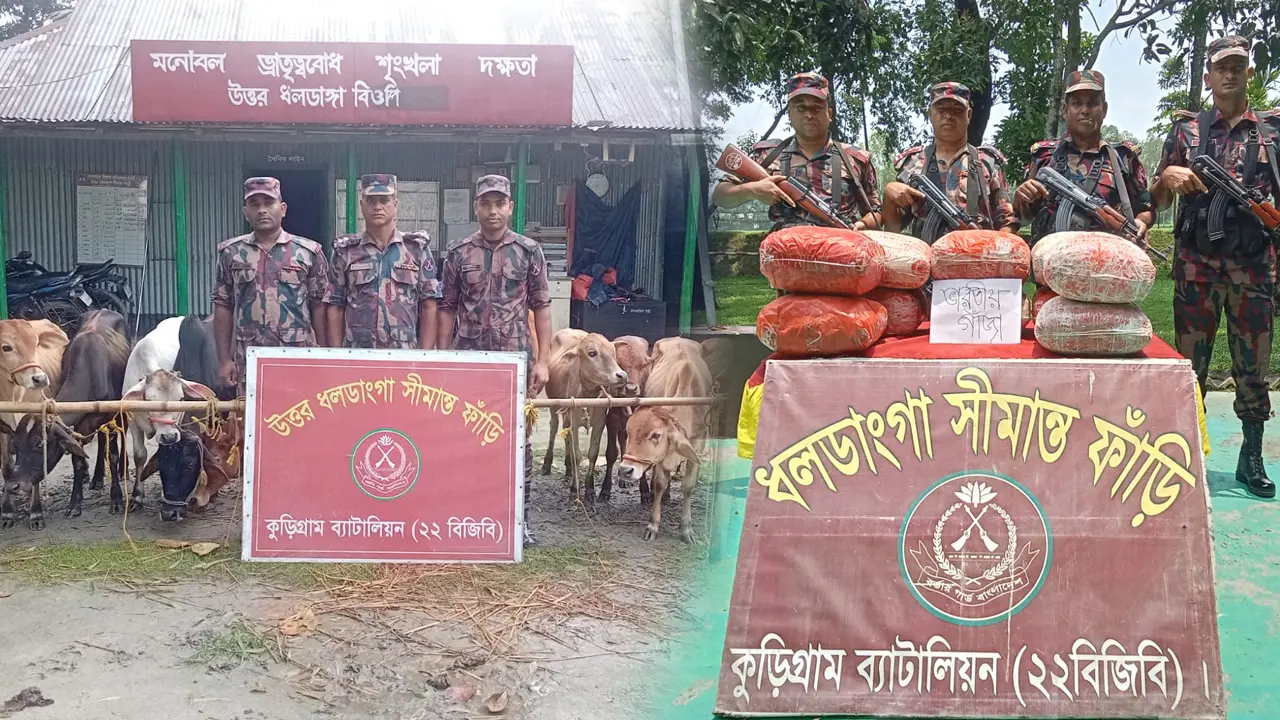 কুড়িগ্রাম সীমান্তে ৫৩ কেজি গাঁজাসহ ২৬ লাখ টাকার ভারতীয় পণ্য জব্দ