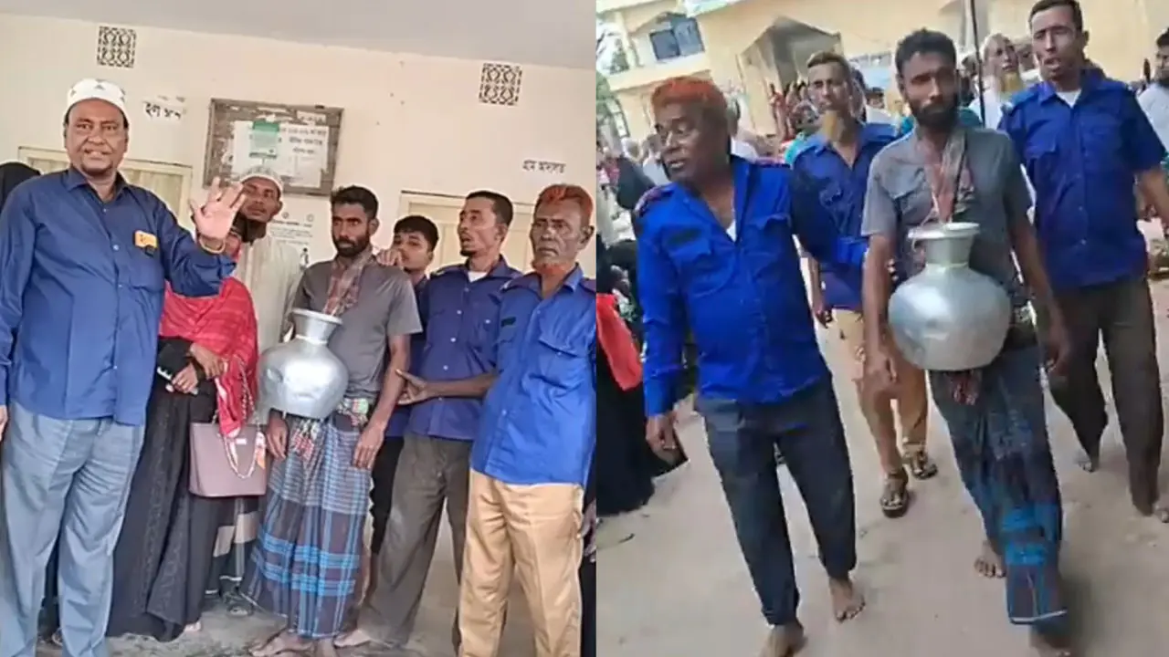 বৃদ্ধা মাকে মারধর করায় গলায় পানির কলস ঝুলিয়ে বাজার ঘোরানো হলো ছেলেকে