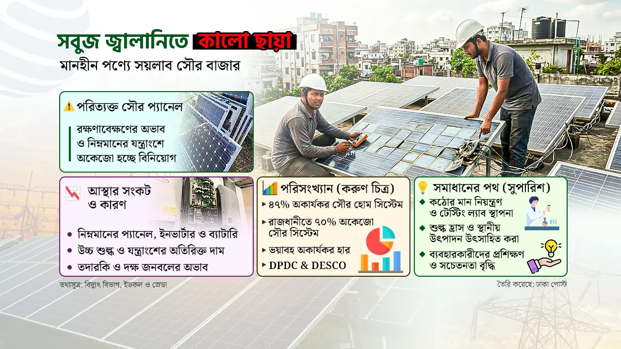 সবুজ শক্তির স্বপ্নে ফাটল: নিম্নমানের যন্ত্রাংশ ও উচ্চ শুল্কে আস্থার সংকট