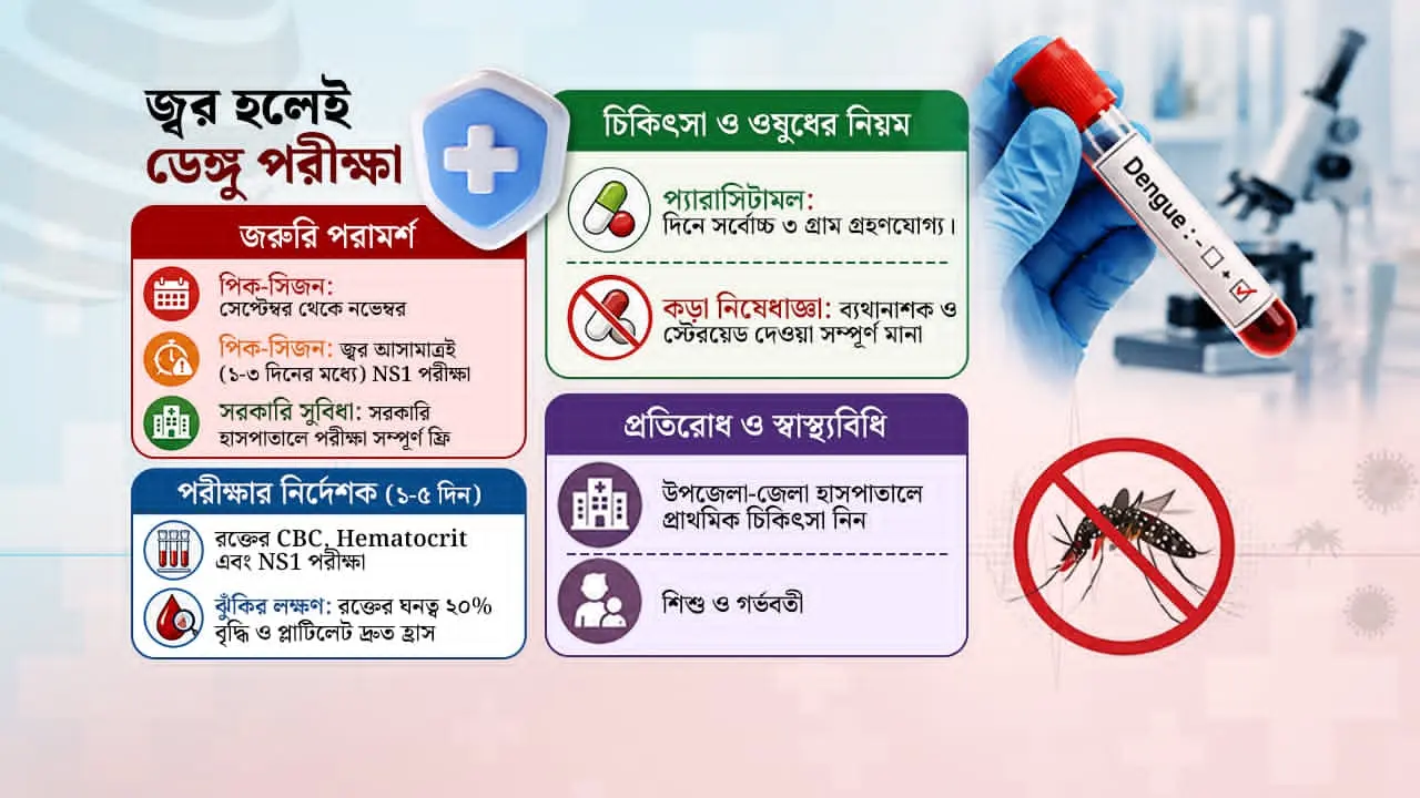 জ্বর হলেই ডেঙ্গু পরীক্ষা, মানতে হবে জাতীয় গাইডলাইন