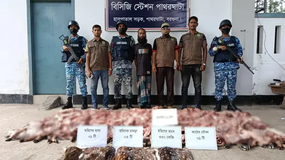 বরগুনায় পৌনে ৯ মণ হরিণের মাংস উদ্ধার