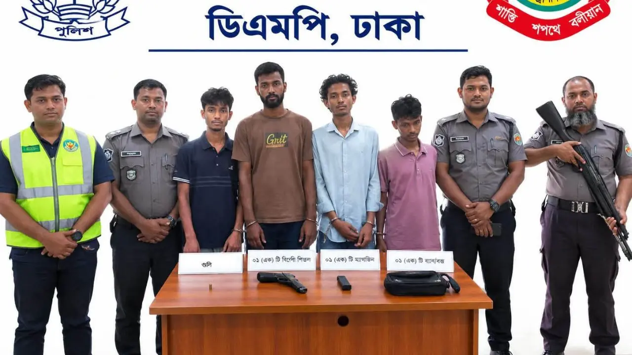 দক্ষিণখানে চাঁদা না দেওয়ায় গুলি, বিদেশি পিস্তলসহ গ্রেপ্তার ৪