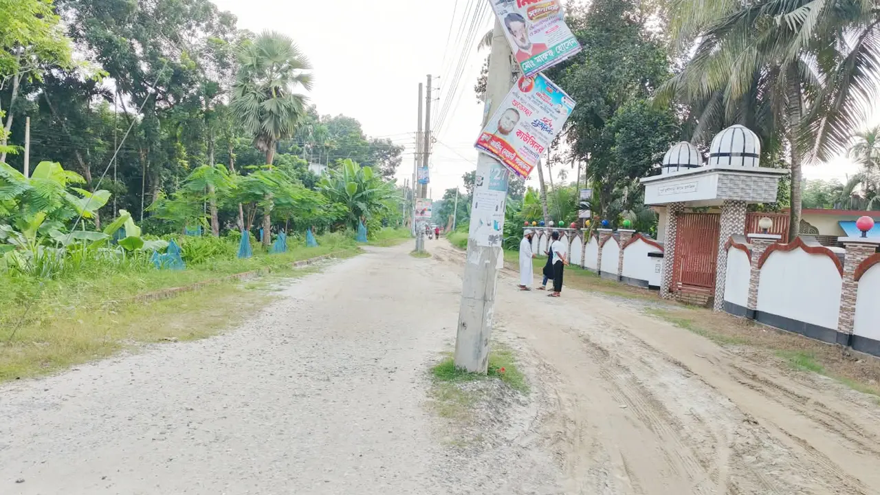 সড়কের মাঝখানে বৈদ্যুতিক খুঁটি, থমকে আছে শ্রীপুর বাইপাসের কাজ