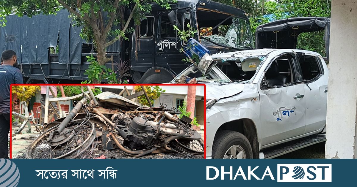 ভাঙ্গায় পুলিশের ৪ গাড়ি ভাঙচুর, ১১ মোটরসাইকেলে আগুন